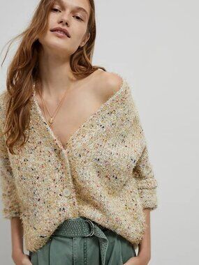 Maeve by Anthropologie Twinkle Tinsel Cropped Cardigan Holiday in Confetti L